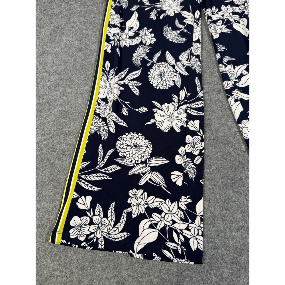 Susan Graver Womens Navy Floral Wide Leg Pants Side Stripe Stretch Size Small - Picture 2 of 11